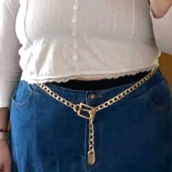 Plus Gold chunky chain link metal waist belly hip square buckle statement belt - Picture 13 of 13